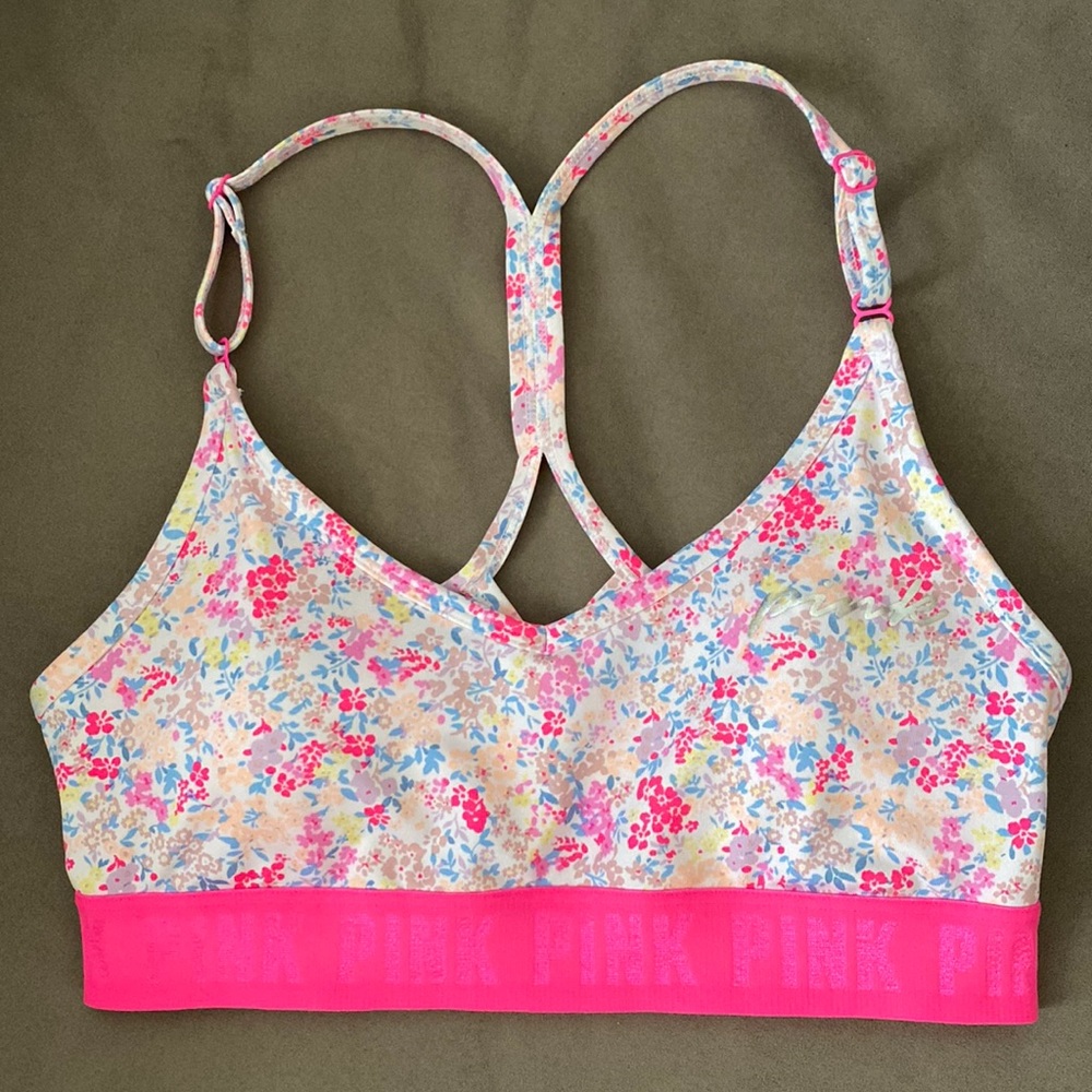 Pink floral sports bra
